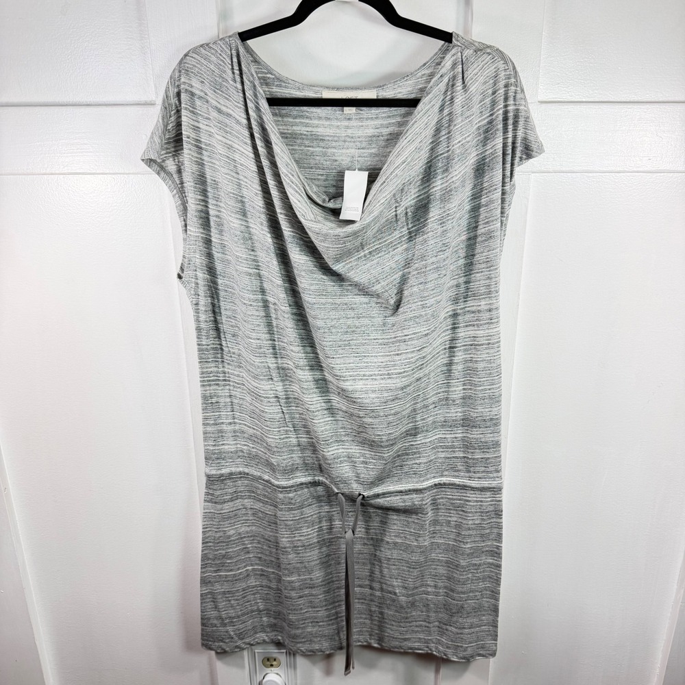 Loft Grey Space Dye Cowl Neck Drawstring Waist Cotton Knit Dress Large NEW